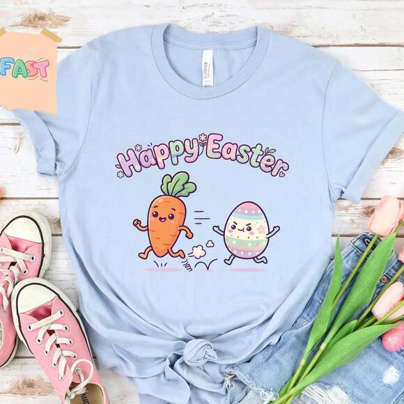 Other - Happy Easter Shirt, Cute Carrot And Egg T-Shirt, Kawaii Easter Tee